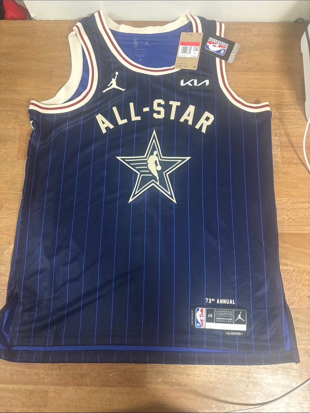 Jordan All-Star Navy Blue Pinstripe Basketball Jersey with White Trim